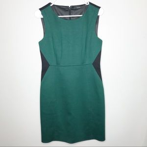Tahari green and black sleeveless sheath dress